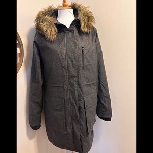 Burton dryride ski snow jacket insulated fur hooded coat size medium grey mid